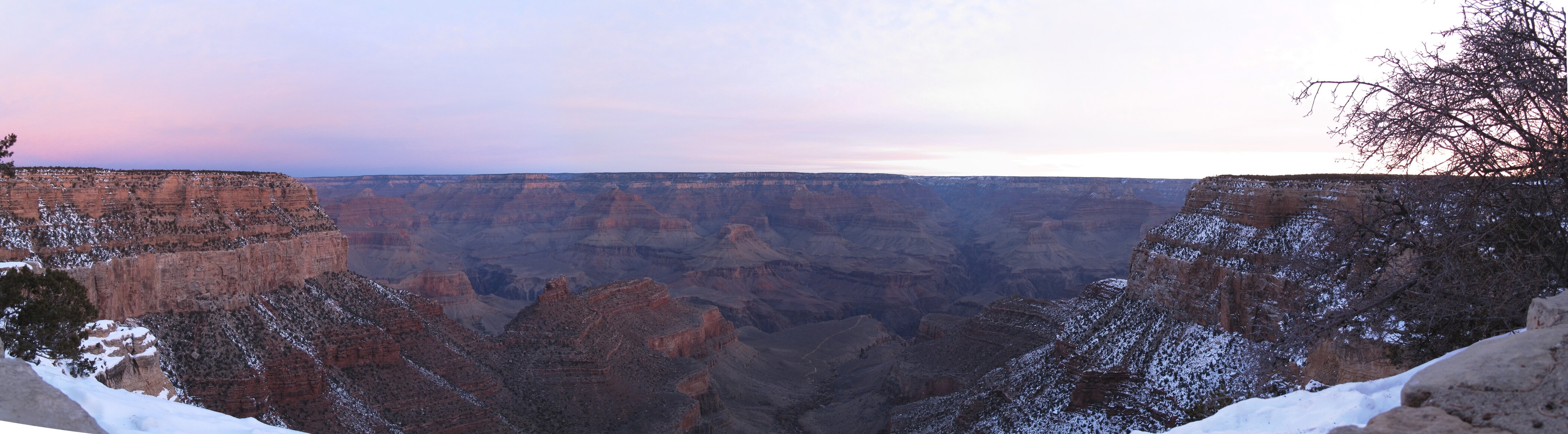 Looking down on the Bright Angel trail at sunrise
